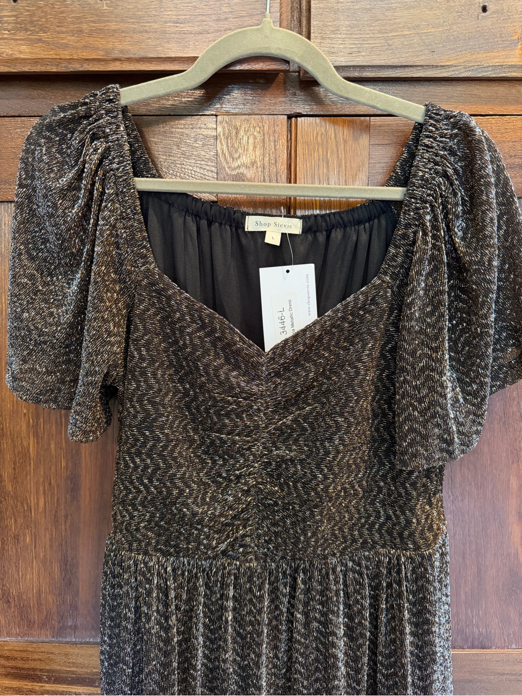 Metallic Black And Gold V-Neck Tiered Maxi Dress — image 4 of 6